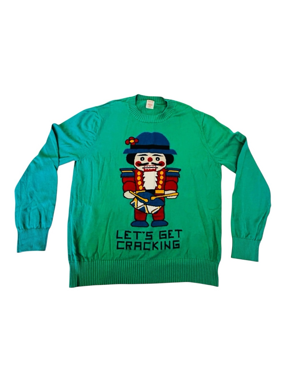 Ugly Christmas Sweater Mossimo Lets Get Crackin Holiday Green Adult XL Retro HTF
